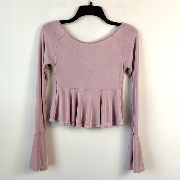 Free People Intimately Bell Sleeve Babydoll Peplum Top Mauve XS - Picture 4 of 6